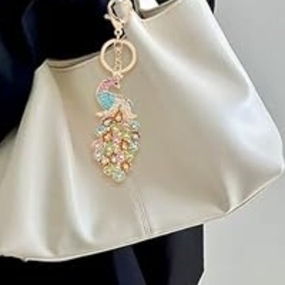 Peacock Crystal Rhinestone Keychain Bag Charm - Picture 9 of 15